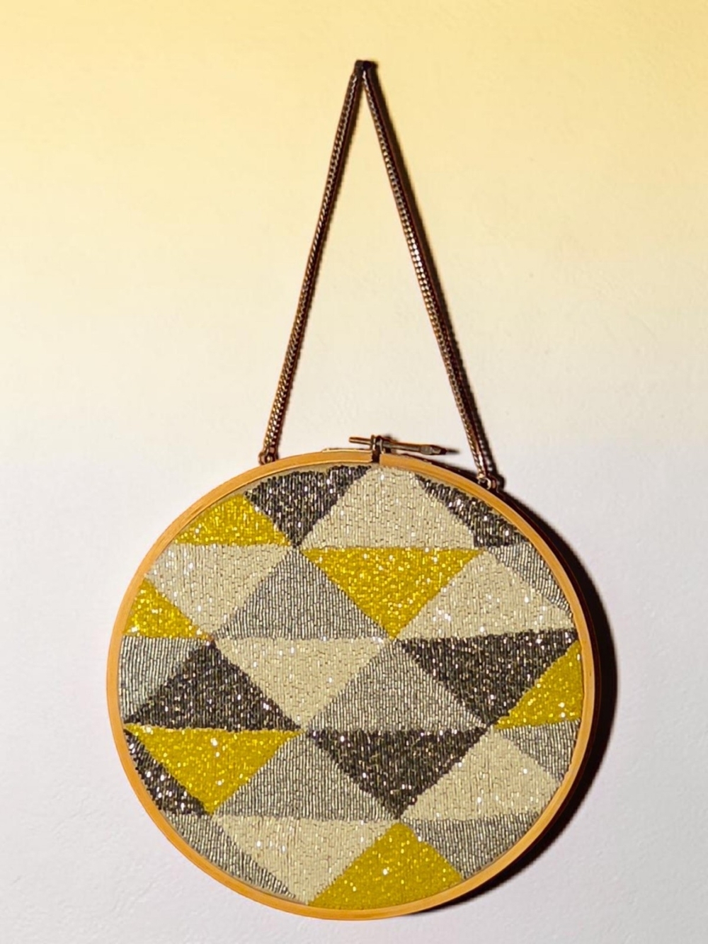 Boho Metallic Beaded Geometric Hoop Wall Art - Circular ♡